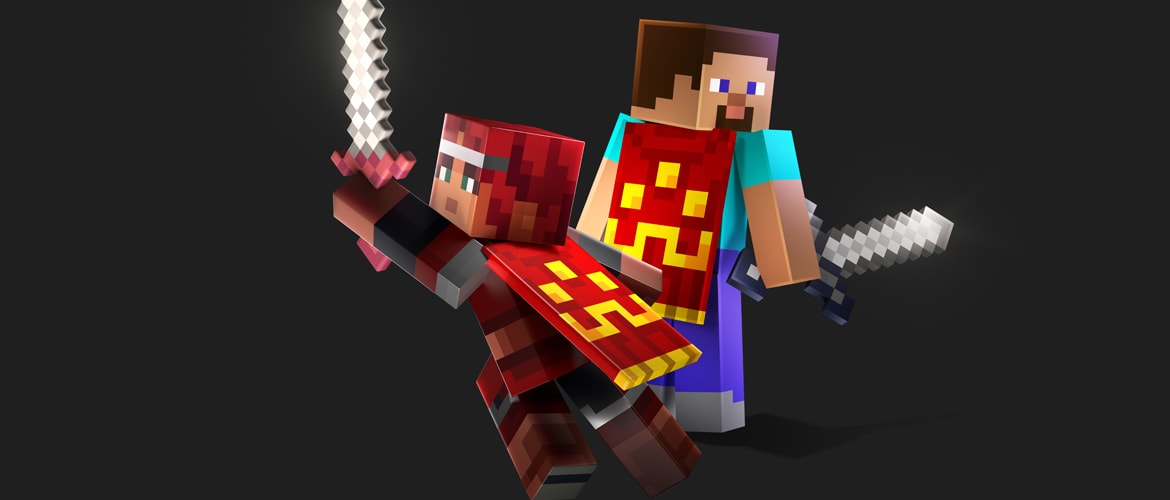 Official Minecraft artwork of two characters wearing the red and gold Hero Cape